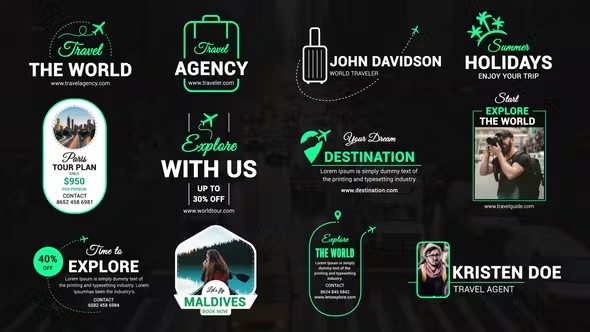 【AE/PR模板】12组旅行Vlog视频开场文字标题动画(含模板音乐) Travel Titles & Openers