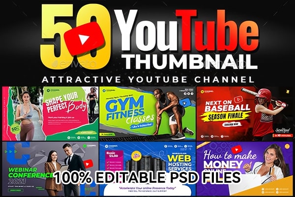 【PSD模板】50款精美时尚YTB视频社交媒体频道封面设计展示PSD模板 50-Youtube Thumbnail Templates