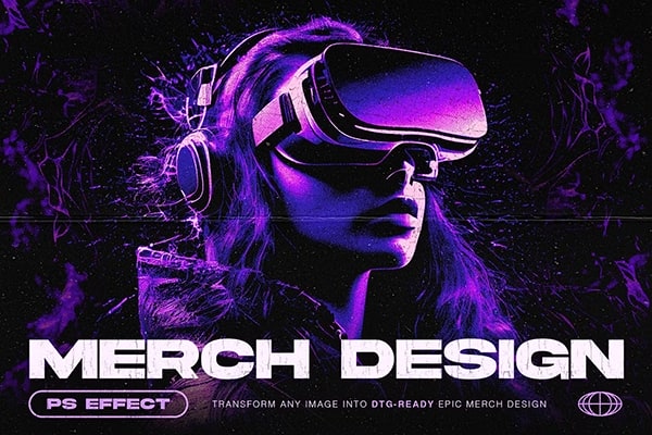 【PSD模板】时尚街头潮流服饰抽象夸张艺术显示照片生成特效PS模板 Merch Design Effect for Photoshop