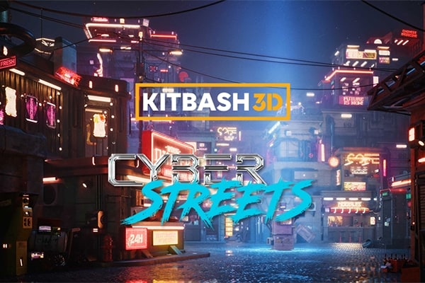 【材质模型】赛博朋克霓虹城市夜景街道建筑商店货物3D贴图材质模型 KitBash3D – Cyber Streets