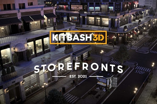 【材质模型】城镇街道建筑餐厅商场超市银行剧院书店报刊亭3D贴图材质模型 KitBash3D – Storefronts