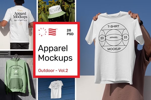 【PS样机】28套街头户外T恤衫包装袋服装品牌设计展示PS贴图样机 Outdoor Apparel Mockups Vol.2