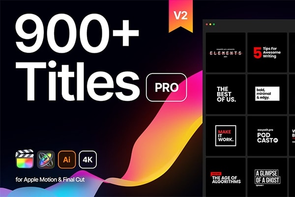 【FCPX插件】900个现代字幕条标题呼出指示线文字排版动画 Titles Pro V2+AI源文件