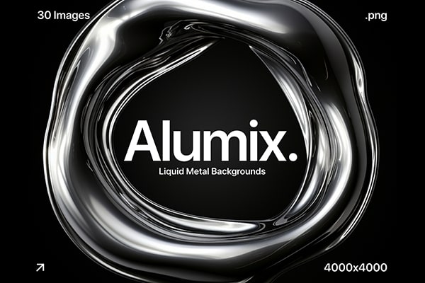 【图片素材】30款银色液体圆环金属不锈钢镀铬3D科幻抽象图形PNG图片素材 Alumix – Liquid Metal Backgrounds