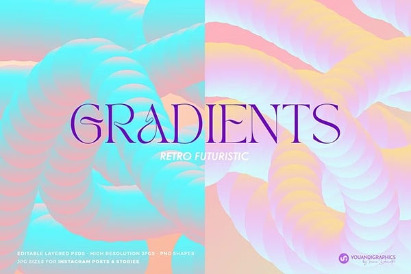 【图片素材】20款清新淡雅复古渐变抽象浮动元素扭曲图形背景设计图片素材 Retro Futuristic Gradient Background