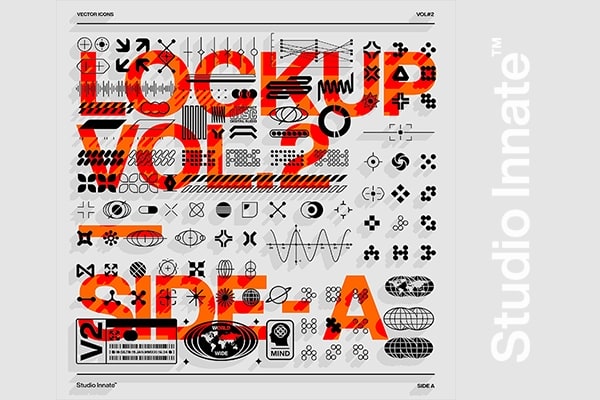 【矢量素材】230个科幻工业抽象网格矩阵条码几何图形海报排版AI矢量元素 Studio Innate – Lockup Vector Pack Vol.2