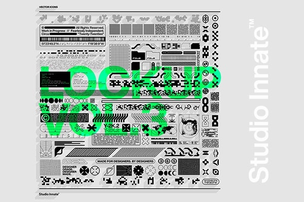 【矢量素材】180个科幻工业抽象网格矩阵条码几何图形海报排版AI矢量元素 Studio Innate – Lockup Vector Pack Vol.3