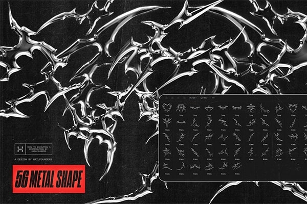 【PNG素材】56张金属镀铬光泽纹理抽象怪异创意图形图片素材 56 Metal Shape