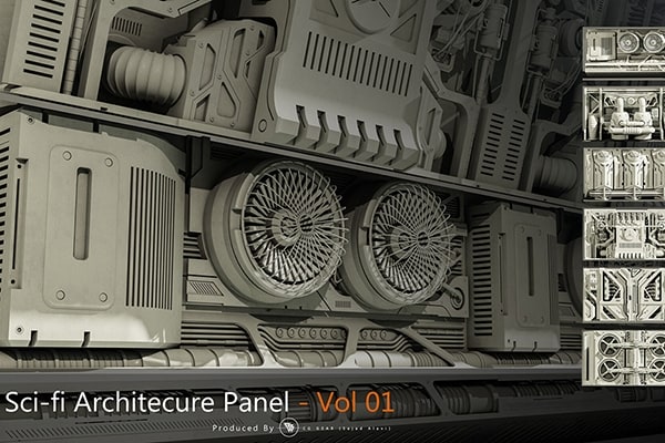 【3D模型】6组高细节科幻建筑环境工业设备面板BLEND/FXB模型 Sci-fi architecture panels Vol 01