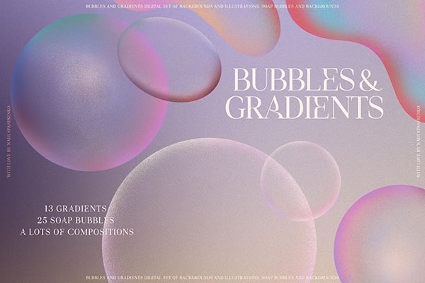 【图片素材】80个炫彩酸性弥散光彩虹渐变透明气泡背景纹理设计图片素材 Bubbles & Colorful Gradients