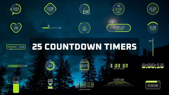【AE模板】25个简约时尚进度条数字倒计时动画 Countdown Timers with Progress Bar