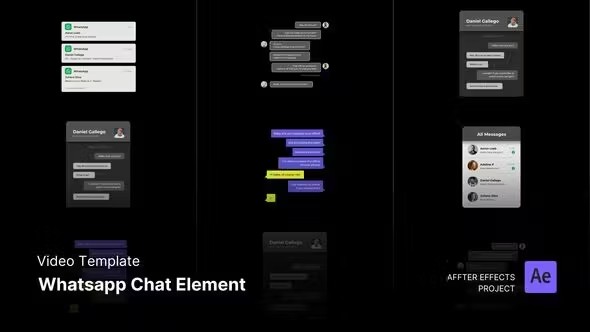 【AE模板】5个在线聊天气泡消息对话框弹窗动画 Whatsapp Chat Elements
