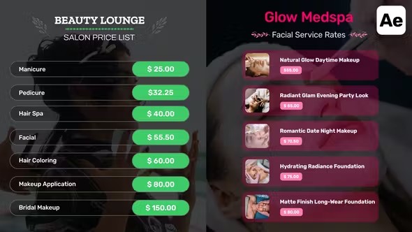 【AE模板】商务服务项目清单价格表介绍动画 Price List & Menu