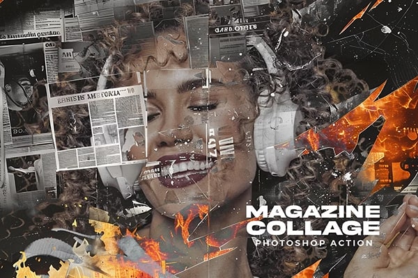 【PS动作】复古叛逆街头艺术杂乱图像杂志拼贴海报生成PS动作 Magazine Collage Photoshop Action