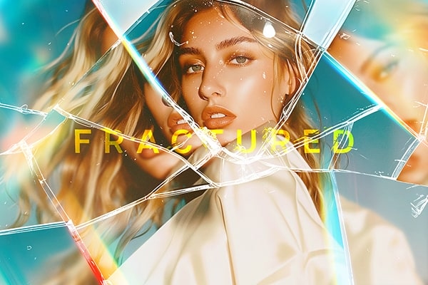 【PSD模板】破碎玻璃折射光线裂纹叠加艺术照片特效PS模板 Fractured Broken Glass Photo Effect