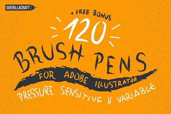 【AI笔刷】120支毛笔书法绘画压感笔触艺术插画设计矢量笔刷 120 Brush Pens for Adobe Illustrator