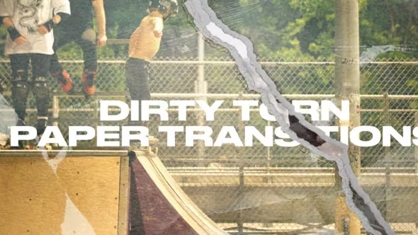 【PR模板】创意肮脏复古胶带撕纸抖动效果视频转场动画 Dirty Torn Paper Transitions