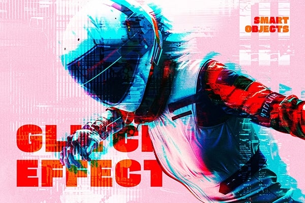 【PSD模板】数字故障色彩偏移扭曲科技光影背景叠加合成特效PS模板 Glitched Distort Photo Effect