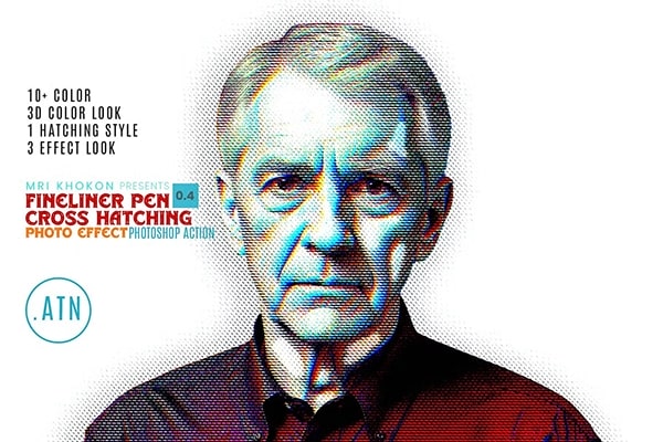 【PS动作】专业照片生成细线笔交叉半色调阴影效果PS动作 Fineliner Pen Cross Hatching Effect