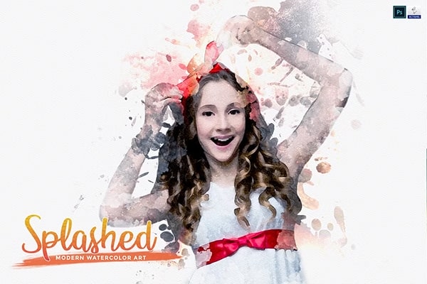 【PS动作】泼墨水彩艺术画现代手绘插画效果照片特效PS动作 Splashed – Modern Watercolor Art