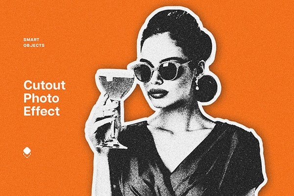 【PSD模板】复古照片剪贴画报刊印刷纹理生成特效PS模板 Cut Out Photo Effect