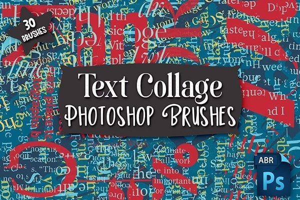 【PS笔刷】30支字母文本随机拼贴组合效果PS笔刷 Text Collage Photoshop Brushes