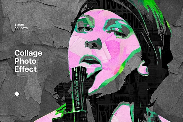 【PSD模板】色块拼贴组合颜料涂抹效果PSD特效模板 Collage Photo Effect