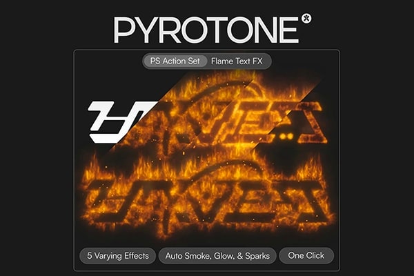 【PS动作】逼真火焰燃烧烟雾文字LOGO图形辉光特效PS动作 Doron Supply – Pyrotone