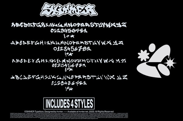 【字体】抽象怪异手写风格Y2K涂鸦艺术创意设计装饰西文字体 HVNTER – Skimmer Typeface