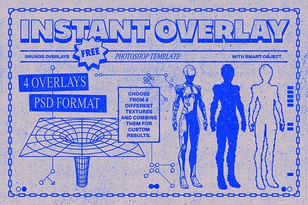 【PSD模板】复古做旧颗粒垃圾划痕噪点纹理PS特效模板样机 Instant Overlay Template