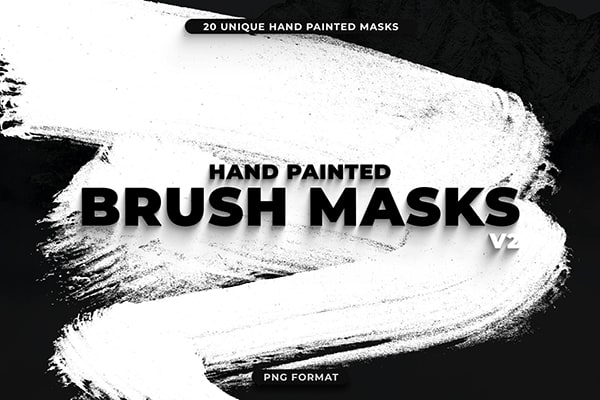【PNG素材】20个毛笔墨水涂抹绘画自然笔触纹理PNG素材 20 Hand Painted Brush Masks V2