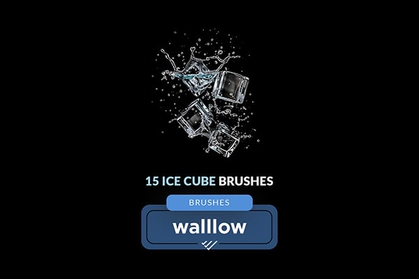 【PS笔刷】15支透明冰块水花绘画设计PS笔刷 Ice cubes : 15 Photoshop brushes