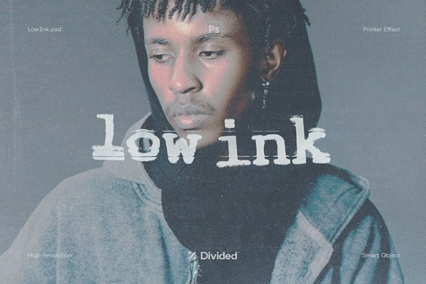 【PSD模板】低饱和度照片打印机缺墨复古印刷特效PSD模板 Low Ink Printer Effect