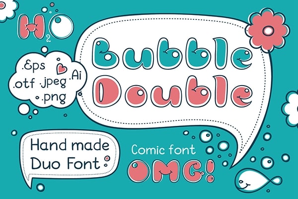 【字体】圆润可爱手写卡通漫画风格娃娃体创意设计英文字体 Bubble Double Duo font