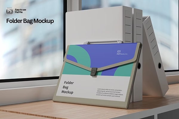 【PS样机】3款档案夹文件资料收纳风琴包产品设计展示PS贴图样机 Folder Bag Mock Up
