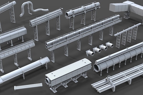 【3D模型】15个工业管道风箱管材设计模型 Industrial Pipes – 15 pieces