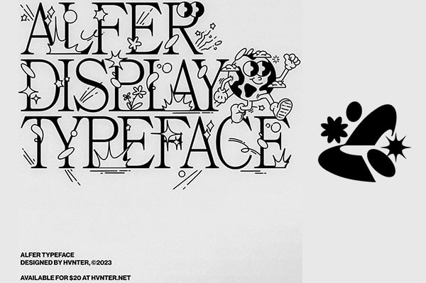 【字体】趣味卡通优雅俏皮创意海报排版设计装饰西文拉丁衬线字体 HVNTER – Alfer Typeface