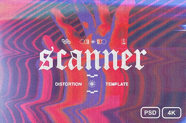 【PSD模板】复古失真扭曲彩色扫描故障垃圾纹理特效PSD模板 Design syndrome – Scanner Distortion Template