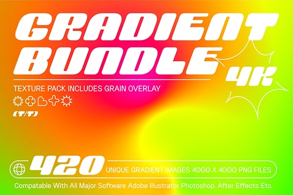 【图片素材】420款潮流时尚鲜艳明亮Y2K风格颗粒渐变背景设计图片素材 Gradient Backgrounds Pack