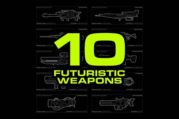 【矢量素材】未来科幻赛博科技虚拟游戏高能激光枪支射击武器AI矢量素材 Futuristic Weapons Vectors