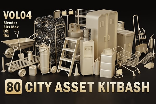 【3D模型】80个城市环境日常生活工具物品装饰模型 ArtStation – 80 City Asset Kitbash
