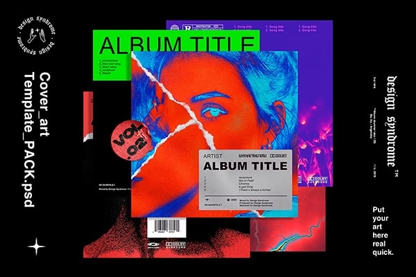 【PS样机】5款时尚潮流音乐CD光盘唱片封面设计包装盒PS贴图样机 Design syndrome – Cover Art Template Pack Vol.2