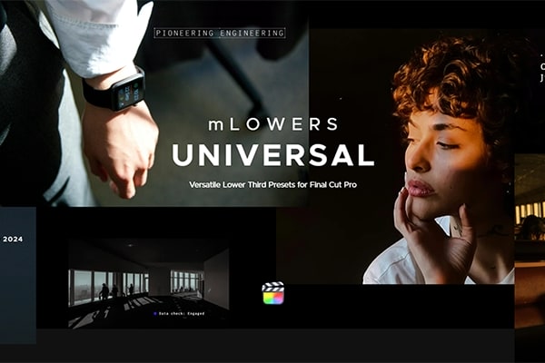 【FCPX插件】71种简洁复古科技毛刺社交媒体电影文字标题字幕条动画预设 motionVFX – mLowers Universal 汉化版