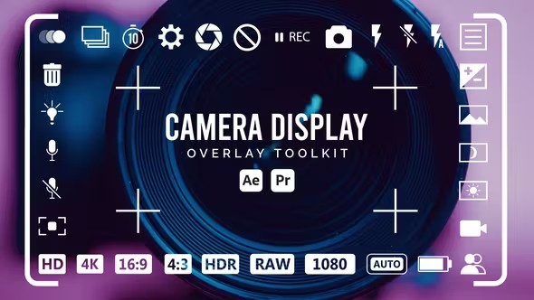 【AE/PR模板】32个摄像机视频录制对焦取景器画面叠加动画 Camera Display Overlay Toolkit