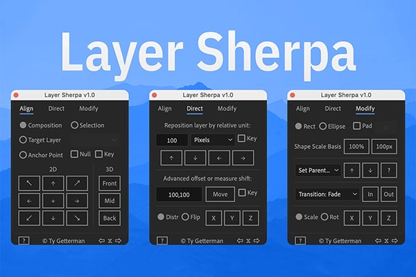 【AE脚本】2D/3D图层对齐参考线生成锚点重置形状遮罩创建脚本 Layer Sherpa v1.0 +使用教程