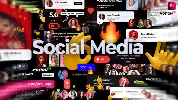 【PR脚本】517组社交媒体创意文字标题排版图形元素包装动画 Social Media Graphics Pack for Premiere Pro