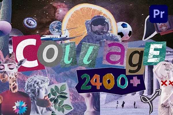 【PR脚本】2400种人物眼耳口鼻手头发风景花朵动物食物交通物品复古贴纸定格动画预设 Collage Creator for Premiere Pro v6