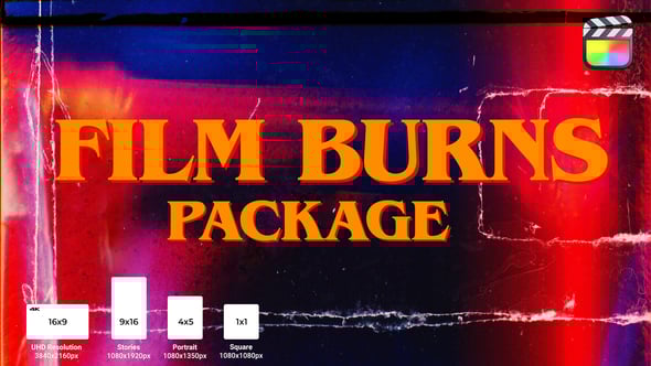 【FCPX插件】10种复古老电影胶片灼烧闪光视频转场预设 Film Burns Package 汉化版