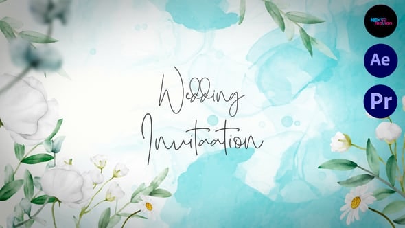 【AE/PR模板】淡雅水彩婚礼请柬幻灯片动画(含模板音乐) Watercolor Wedding Invitation Slideshow 2.0