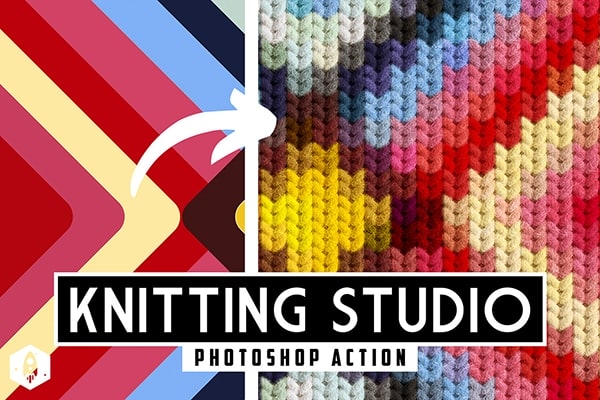 【PS动作】照片生成逼真绒线针织纹理编织效果PS动作 Knitting Studio – Knitted Effect